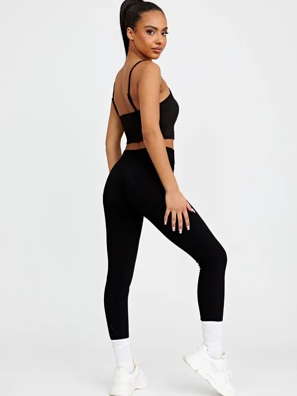 Black Super Stretchy Thick Ribbed High Waisted Gym Seamless Leggings –