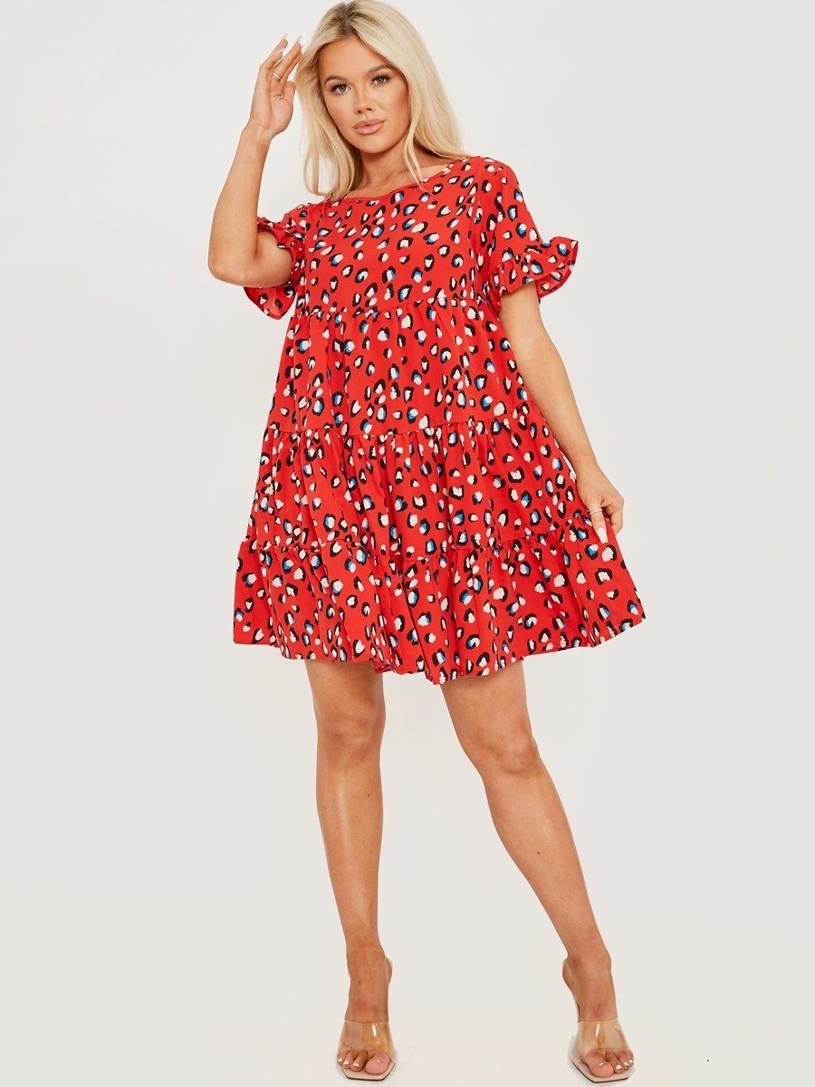 Red leopard print smock dress 2025