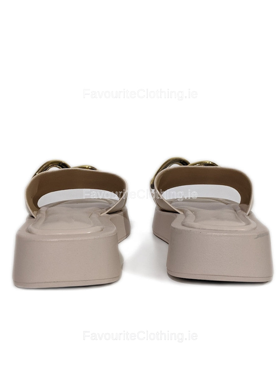 Gold flatform sliders cheap