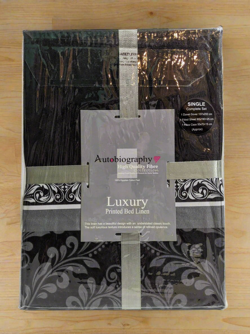 Black Pattern Luxury Microfibre Single Complete Duvet Cover Set