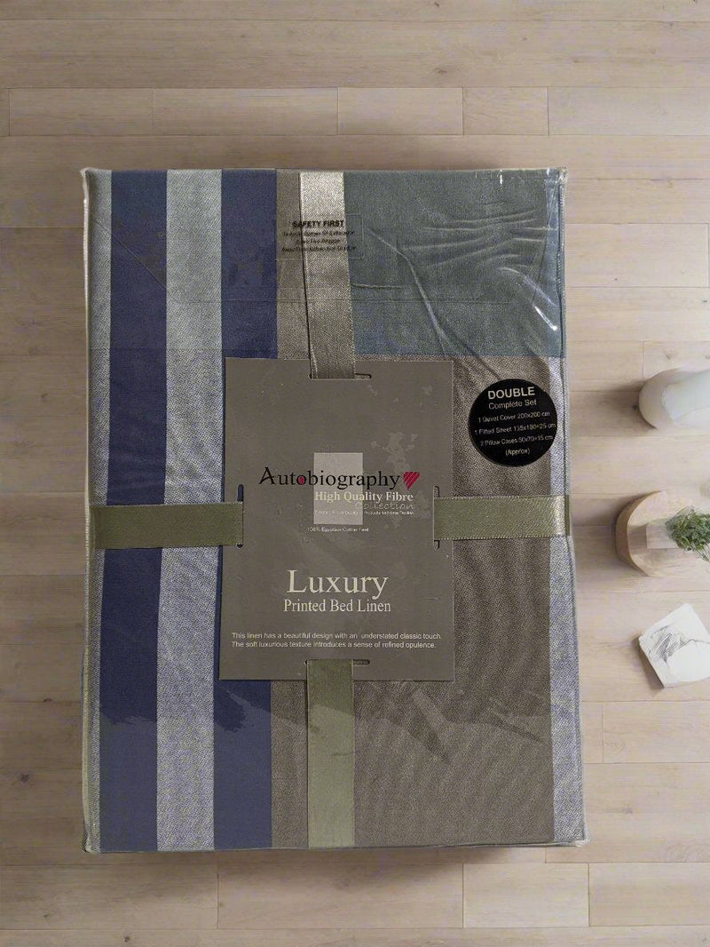 Blue Check Print Luxury Microfibre Double Complete Duvet Cover Set