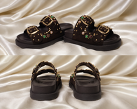 Chic Women's Embellished Two-Strap Slide Sandals with Studs & Colorful Gems - Platform Sole