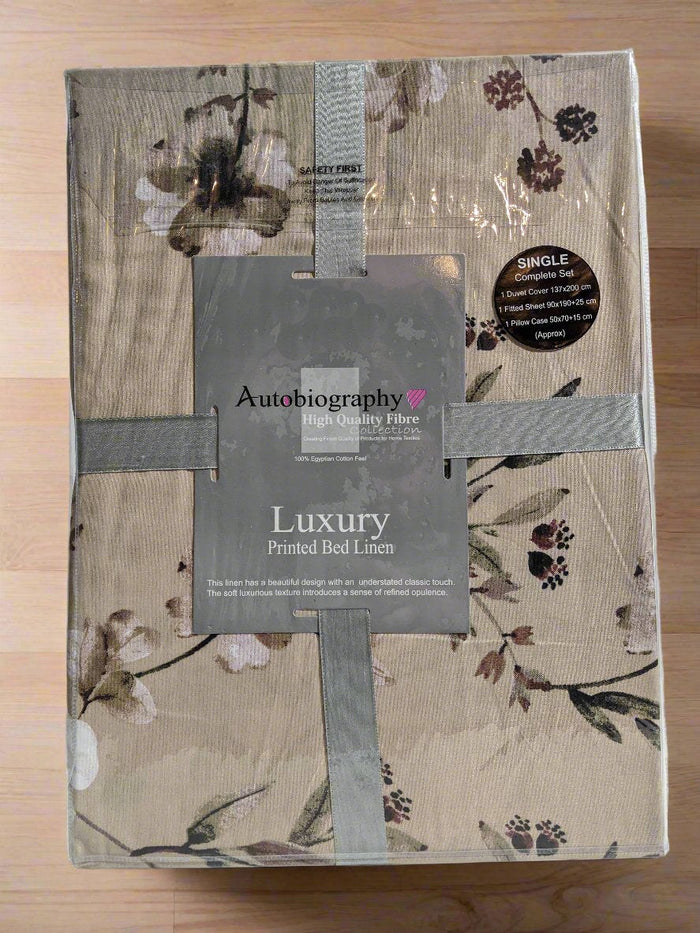 Peach Floral Pattern Luxury Microfibre Single Complete Duvet Cover Set