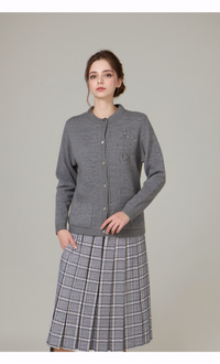 Grey Round Neck Button Cardigan