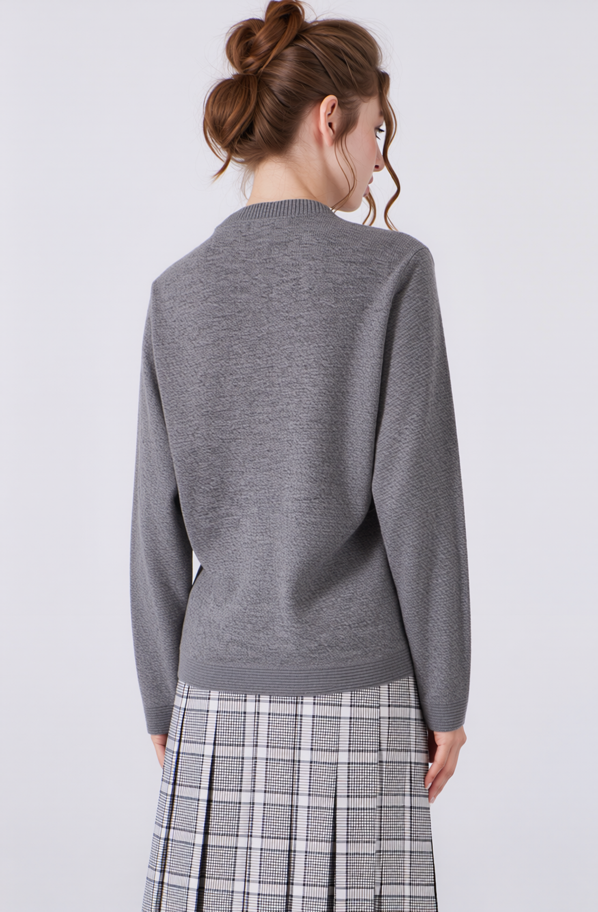 Grey Round Neck Button Cardigan