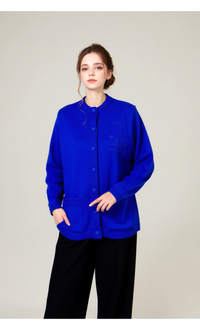 Royal Blue Round Neck Button Pocket Cardigan