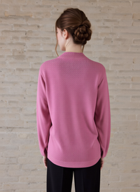 Pink Round Neck Button Pocket Cardigan