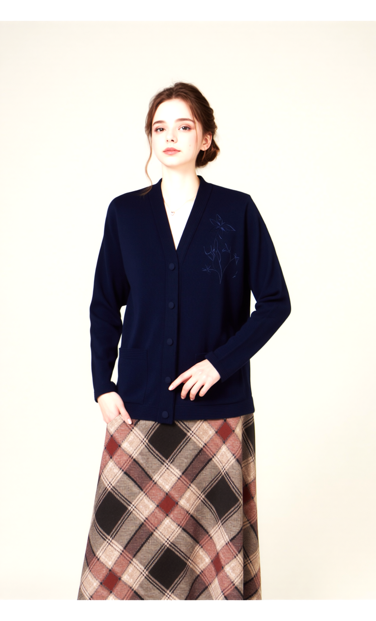 Navy V-Neck Button Pocket Cardigan