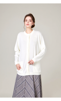 Cream Round Neck Button Pocket Cardigan