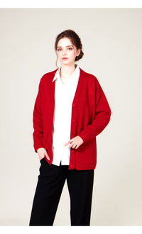 Red V-Neck Button Pocket Cardigan