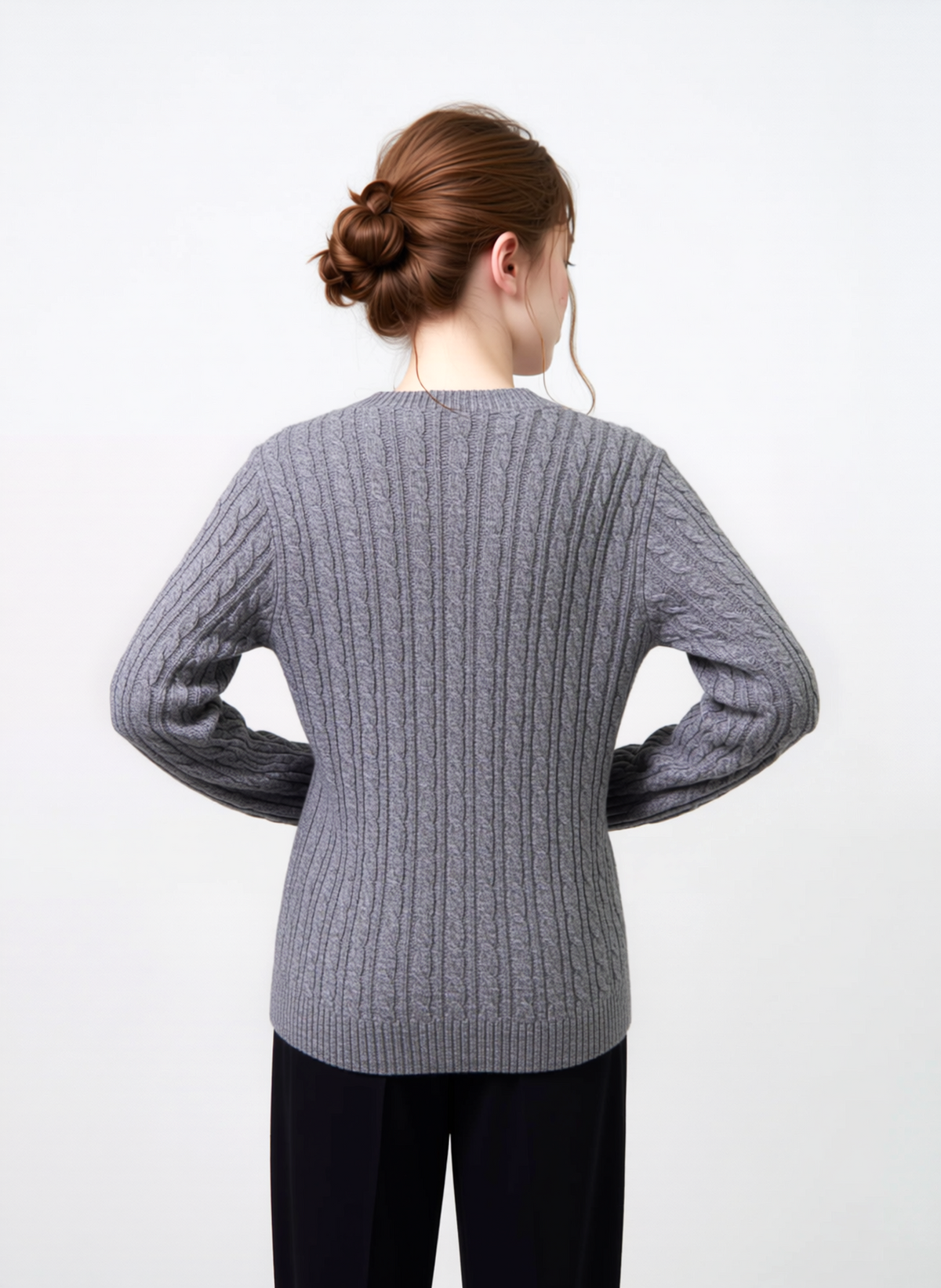 Grey V-Neck Cable Knit Jumper