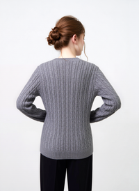 Grey V-Neck Cable Knit Jumper