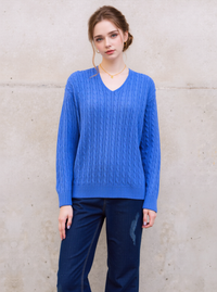 Blue V-Neck Cable Knit Jumper