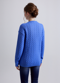 Blue V-Neck Cable Knit Jumper