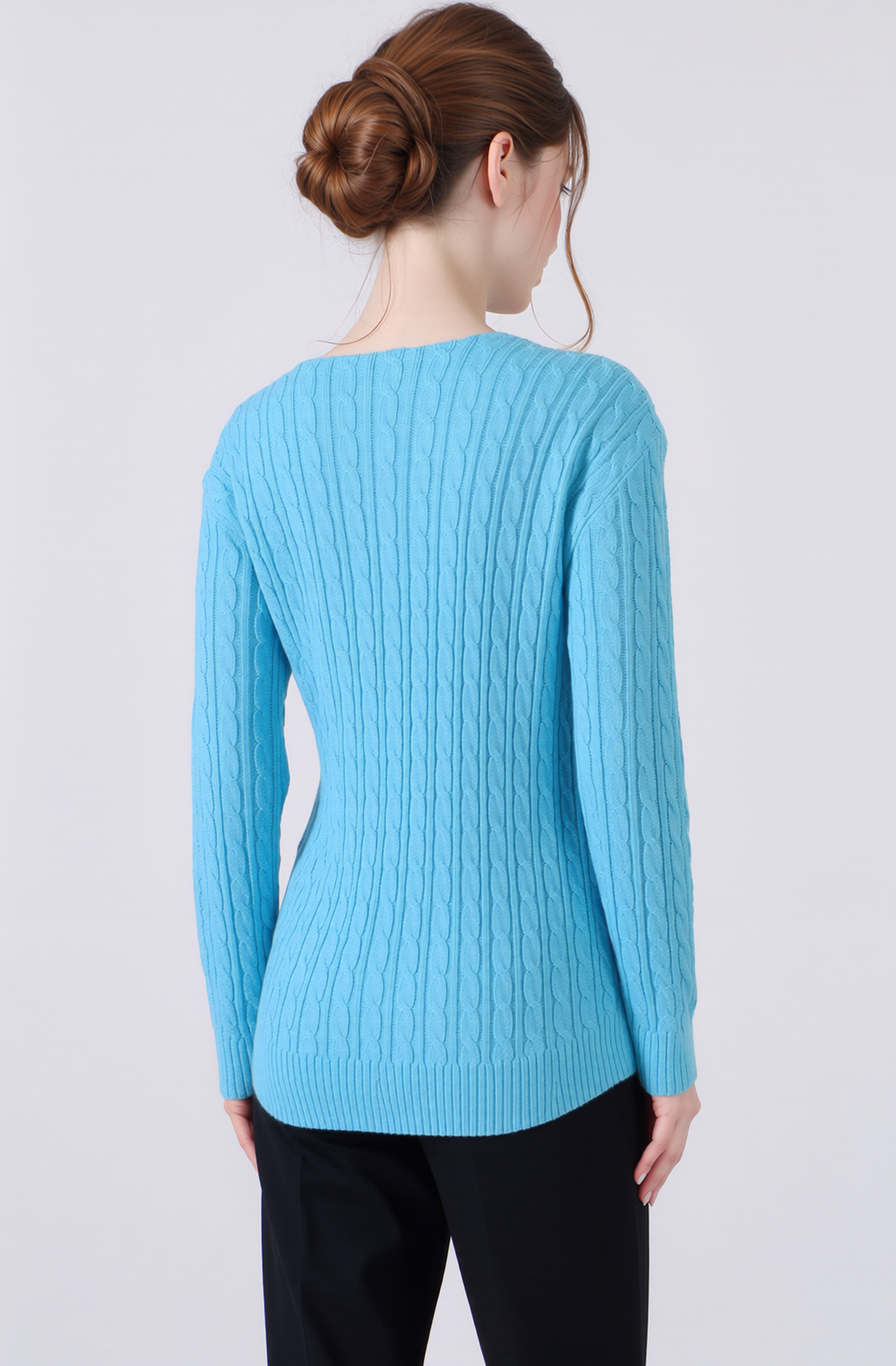 Turquoise V-Neck Cable Knit Jumper