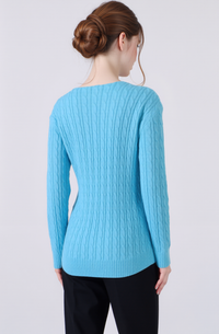 Turquoise V-Neck Cable Knit Jumper