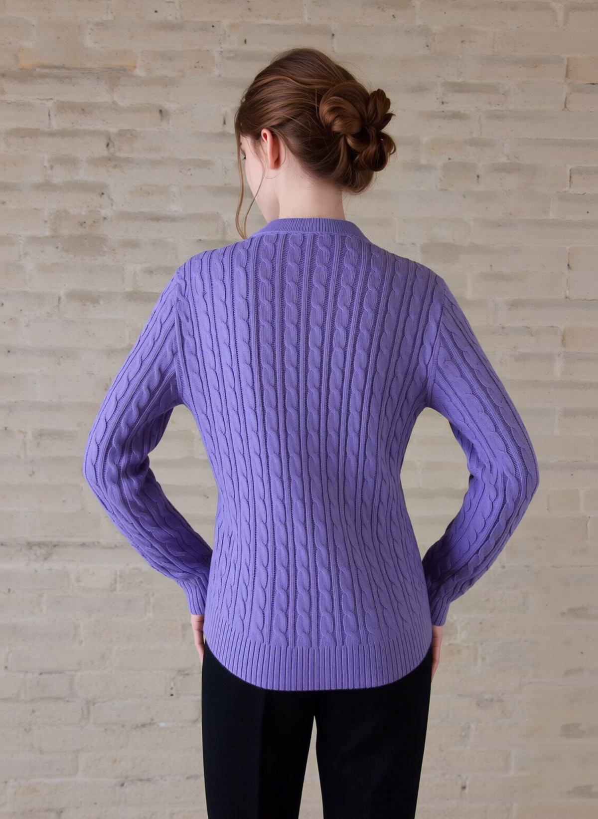 Lavender V-Neck Cable Knit Jumper