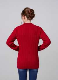 Red V-Neck Cable Knit Jumper