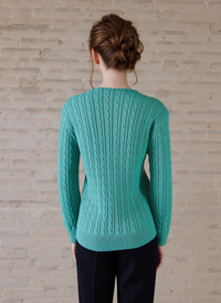 Green V-Neck Cable Knit Jumper