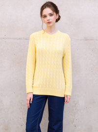 Yellow Round Neck Cable Knit Jumper