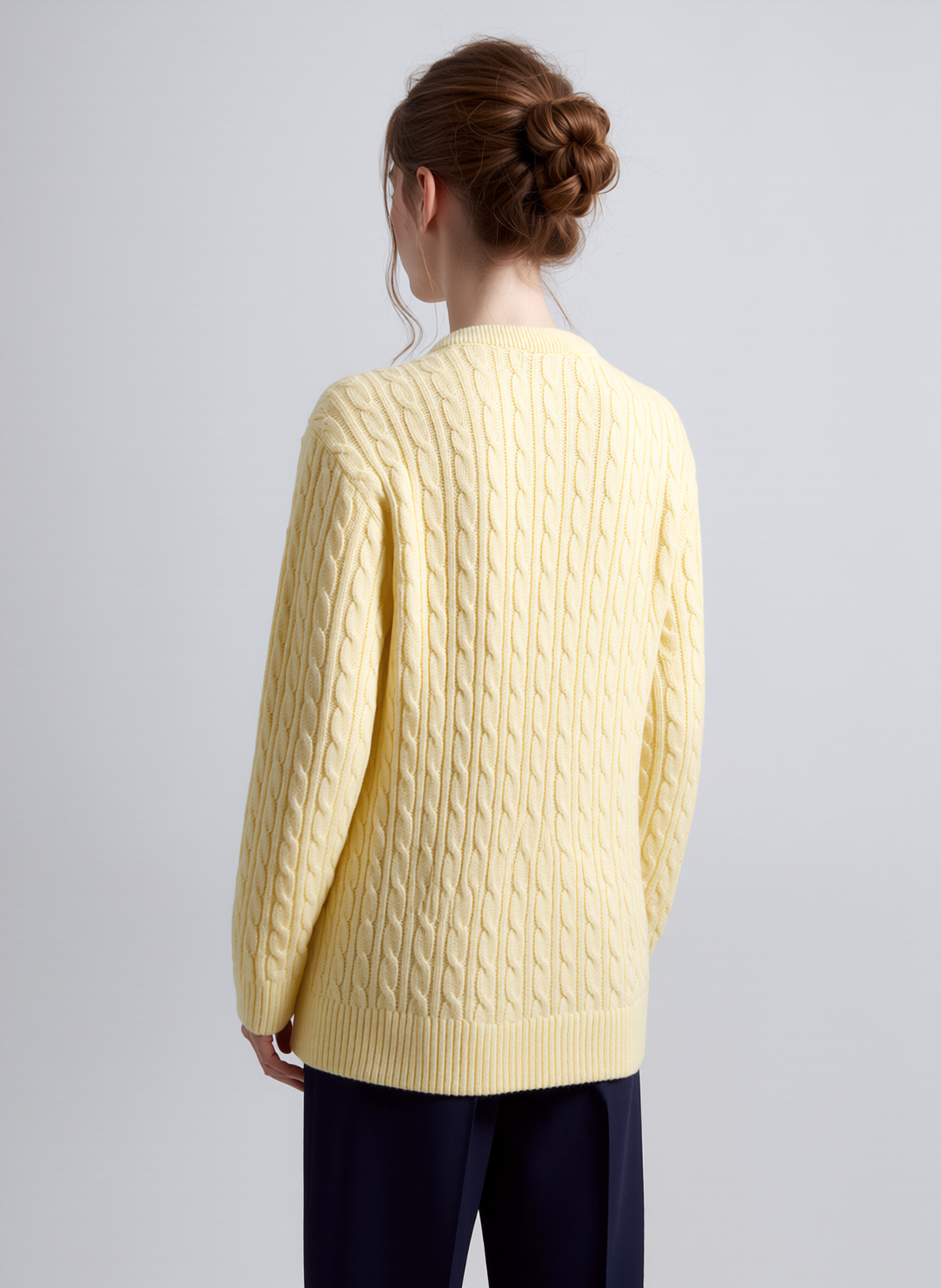 Yellow Round Neck Cable Knit Jumper