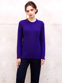 Purple Round Neck Cable Knit Jumper