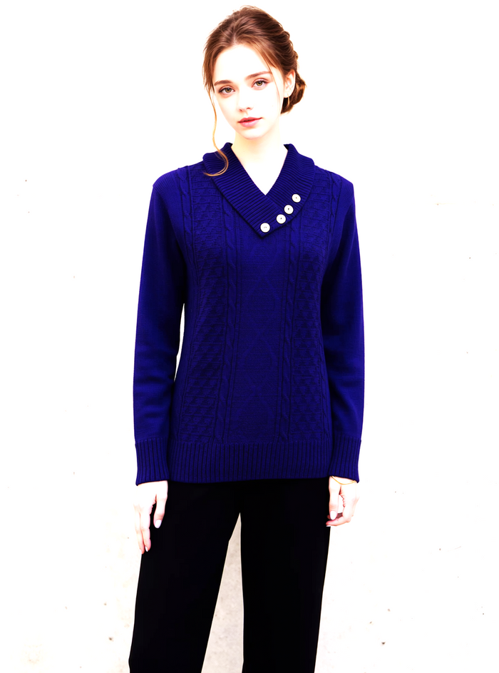 Purple Four Button Cable Knit Jumper