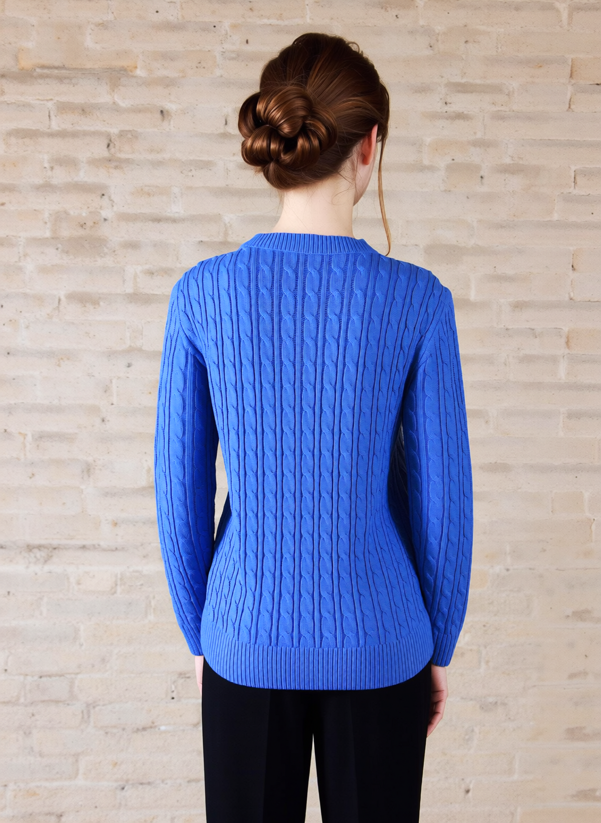 Blue Round Neck Cable Knit Jumper