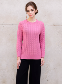 Pink Round Neck Cable Knit Jumper