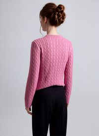 Pink Round Neck Cable Knit Jumper