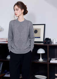 Grey Round Neck Diamond Design Jumper