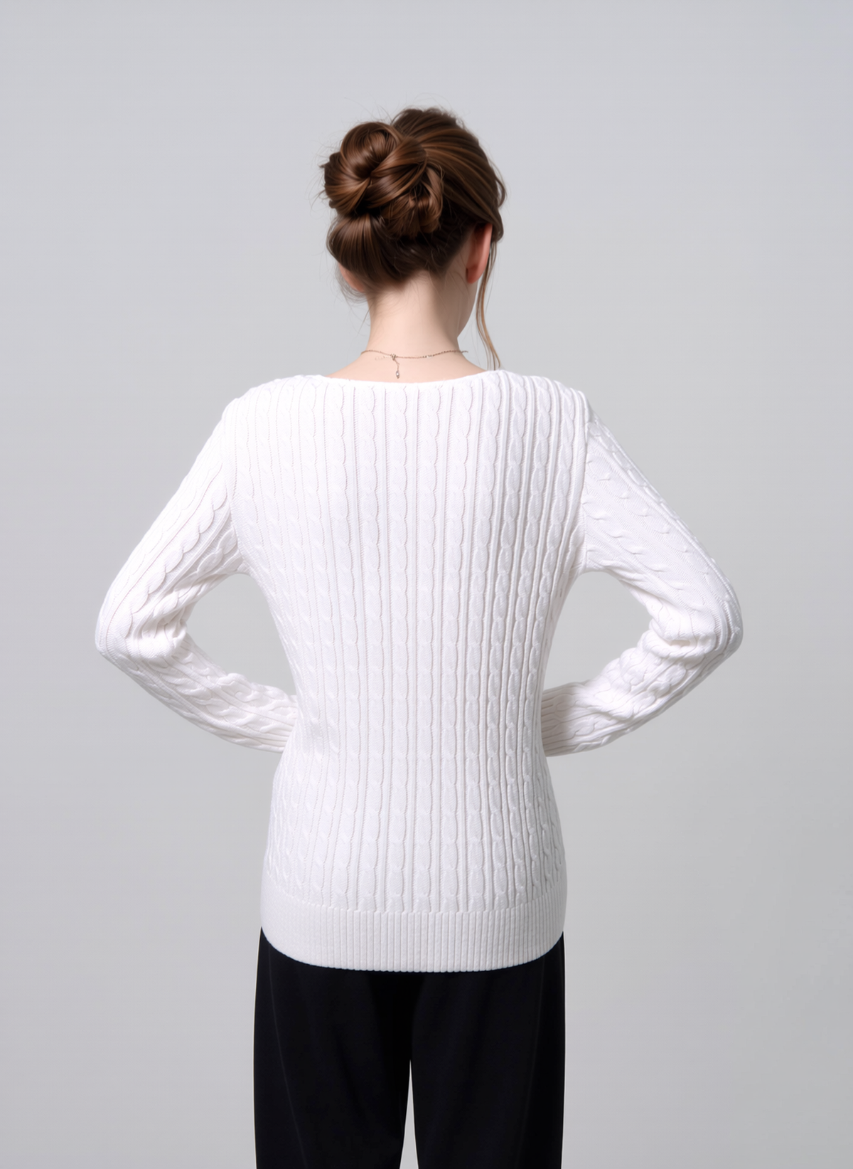 White V-Neck Cable Knit Jumper