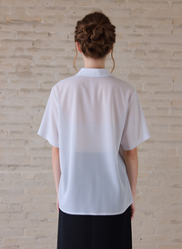 White Collar Button Up Short Sleeve Blouse Top