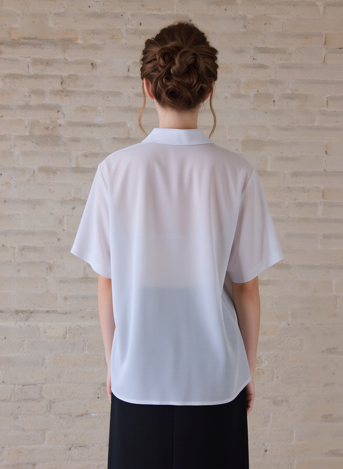 White Collar Button Up Short Sleeve Blouse Top