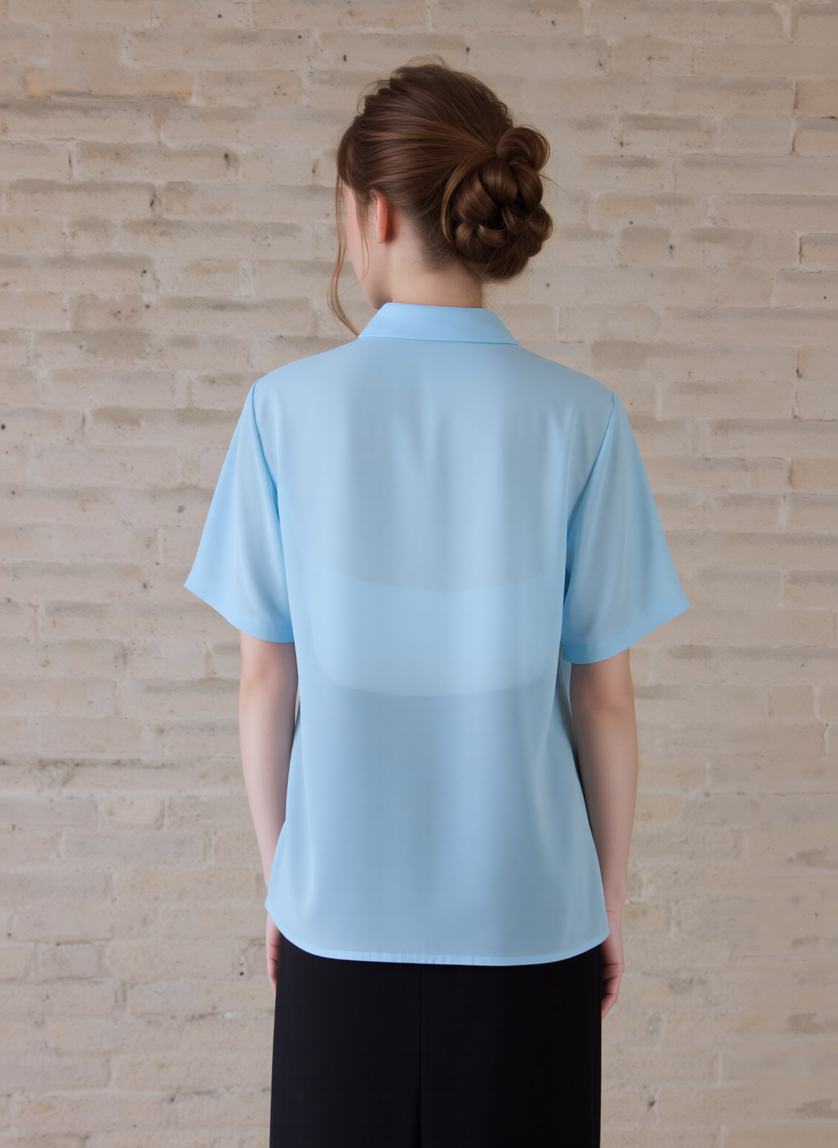 Blue Collar Button Up Short Sleeve Blouse Top
