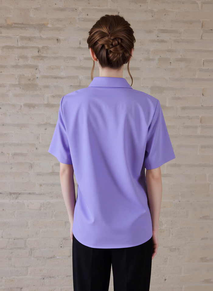 Lavender Collar Button Up Short Sleeve Blouse Top
