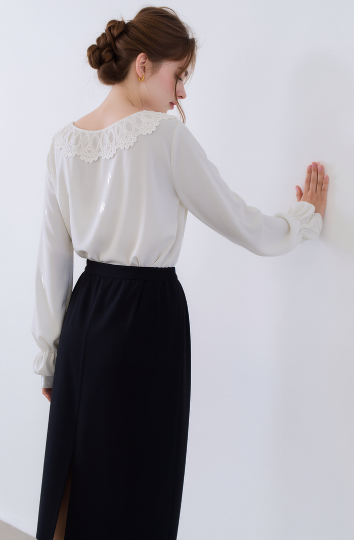 Black Elasticated Straight Skirt