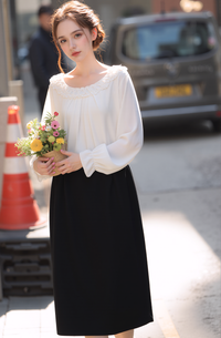 Black Elasticated Straight Skirt