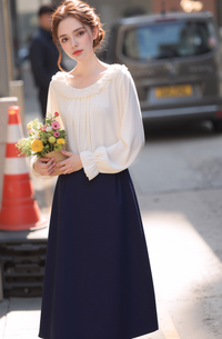 Navy Elasticated Straight Skirt