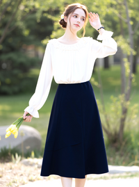 Navy Lined Elasticated A-Line Skirt