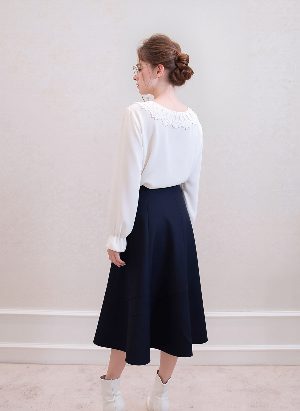 Navy Lined Elasticated A-Line Skirt