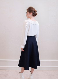 Navy Lined Elasticated A-Line Skirt