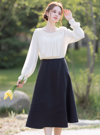 Grey Lined Elasticated A-Line Skirt