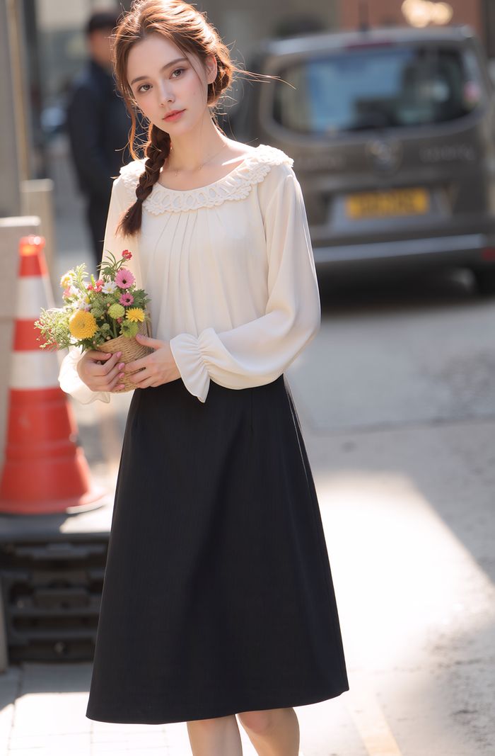 Grey Elasticated Straight Skirt