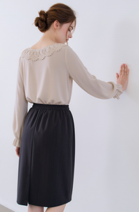 Grey Elasticated Straight Skirt