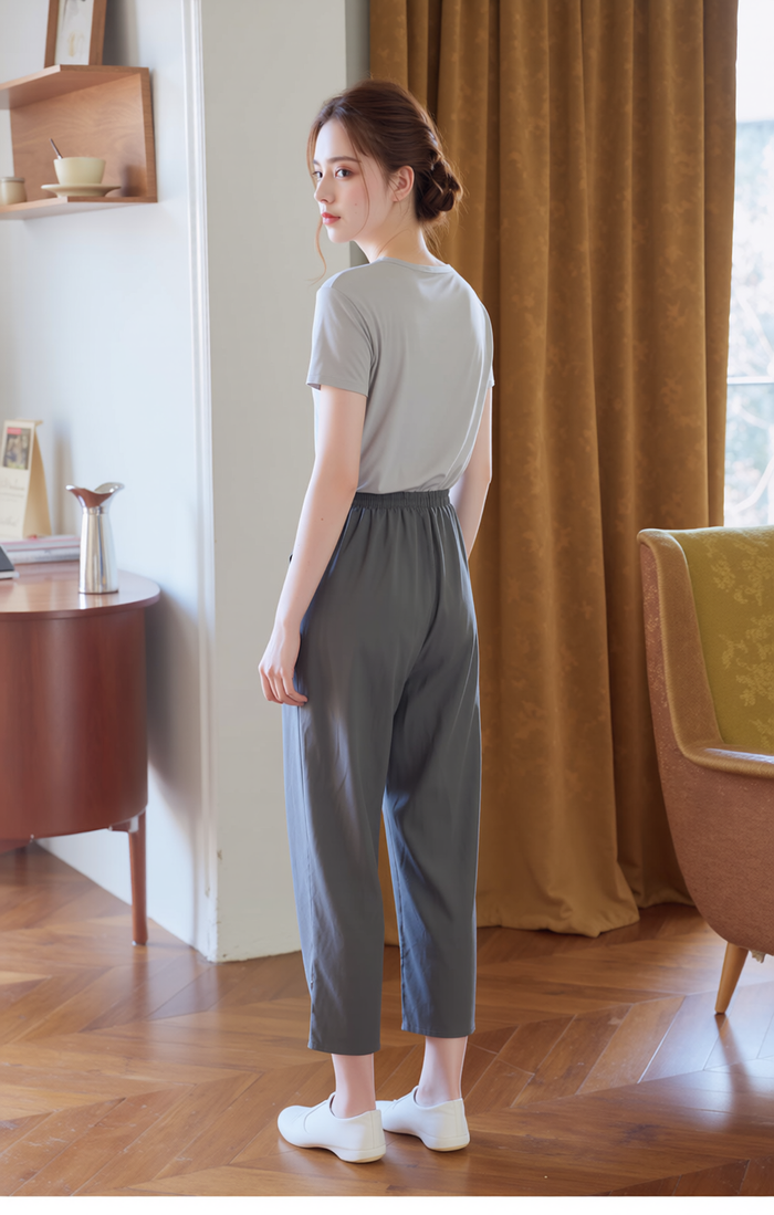 Grey Cropped Cotton Trouser