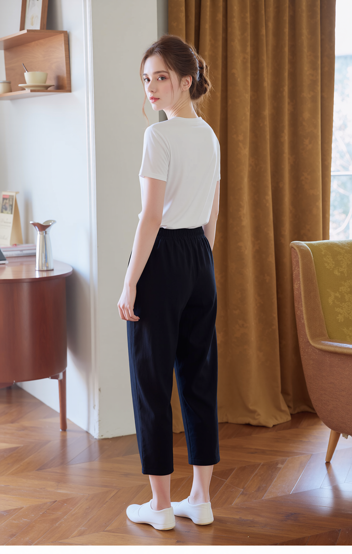 Black Cropped Cotton Trouser