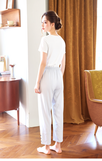 White Cropped Cotton Trouser