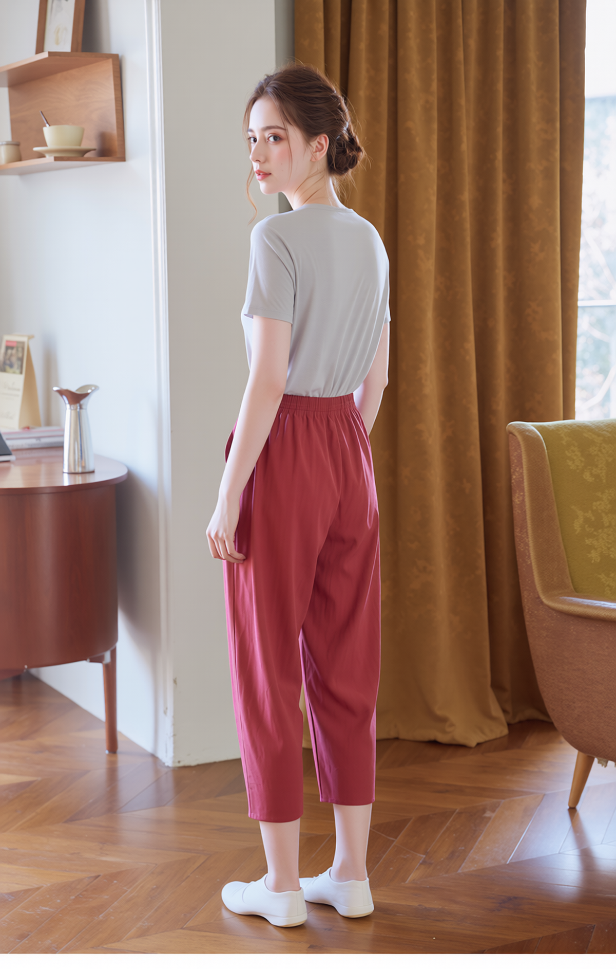 Coral Cropped Cotton Trouser