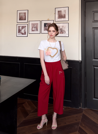 Red Cropped Cotton Trouser